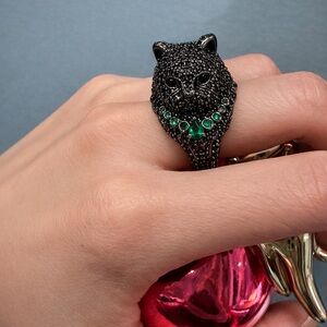 Black Panther Ring 18K Gold Plated AAA CZ Emerald Collar Statement